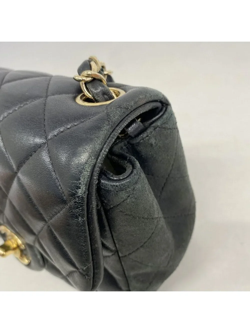 Chanel Shoulder Bag Mini Quilted Lambskin Black Gold